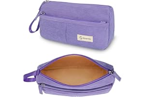 FINPAC Piórnik ze sztruksu, z paskiem na rękę, duża pojemność, piórnik szkolny, na przybory piśmiennicze, do szkoły, biura, liliowy, Piórnik