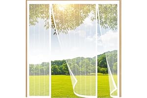 FYHDSH Magnetic Fly Screens for Doors, Anti Mosquito Mesh Curtain, Double Door Screen Curtain for Sliding Door with Powerful Magnets and Full Frame Magic Tape, Keep Fly Bug Out, White-A-150x200cm