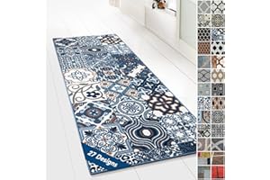 FLOORDIREKT Alfombra de Pasillo con patrón – Alfombra Corredor para Cocina, Pasillo y Sala de Estar – Ornamento Vintage Oriental (80 x 250 cm), diseño de Rejilla