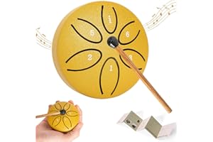 BQKOZFIN Tongue Drum - Mini tamburo in acciaio, 3 pollici, 6 toni, per meditazione, yoga, guarigione del suono, con bacchette (giallo)