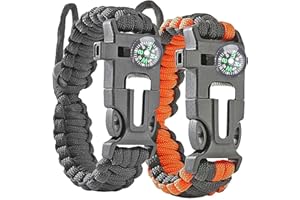 Konesky 2 avec Bracelet de Survie,Survival Bracelet, 5 en 1 Paracord Bracelets Kit d'urgence Boussole Whistle Fire Starter pour Hommes Femmes Enfants pour la Randonnée, Le Camping, Les Voyages