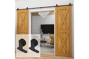 CCJH 10FT/304cm Noir Grange en Bois Double Ensemble de Hardware porte coulissante en acier Barn Bois Double porte coulissante matériel Track Rolller
