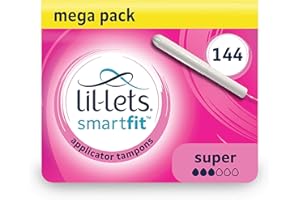 Lil-Lets Cardboard Applicator Super Tampons X 144, (12 Packs of 12 Tampons), Medium to Heavy Flow, 3 Droplets, SmartFit Expanding Applicator Tampon, Fragrance Free