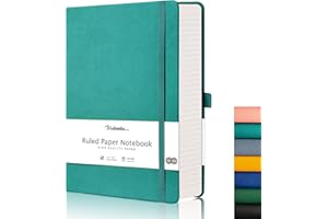 HIUKOOKA B5 Lined Notebook Ruled Thick Journal Extra Large HardCover Composition Notebooks 320 Numbered Pages 100gsm Paper with 1 Free Sticky Note Book Faux Leather Inner Pocket Books 19 x 25 cm Cyan
