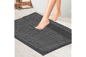 MAYSHINE Chenille Bath Mat, Non Slip Bathroom Mat for Bathroom, Absorbent & Machine Washable Toilet Mat, Soft Plush Bathroom Rug, Bathroom Accessory (Charcoal Grey, 50x80cm)