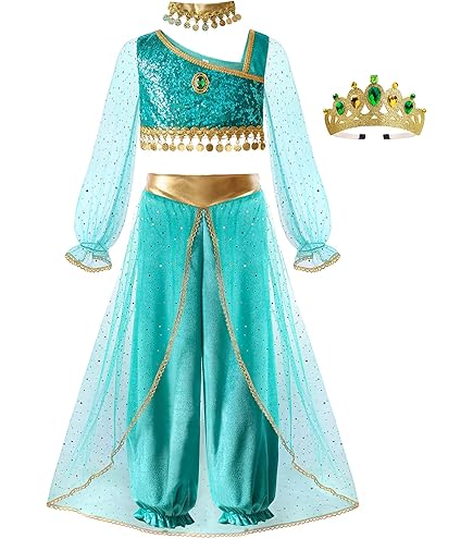 Disney Princess Jasmine Kids Costume - Official Rubie's Dress With Lace Detail (Medium)