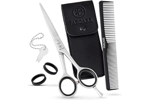 FABCARE Tijeras de entresacar profesionales por un lado con peine y funda – Tijeras de desfilar con tornillo de precisión – 15 cm – Tijeras extraafiladas de acero de alta resistencia