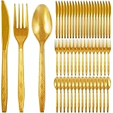 Richunie 150 Pieces Reusable Gold Cutlery Forks Reusable and Sturdy 50 Knives, Fork, Spoon Each for Parties, Birthdays, Weddi