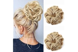 JJstar 2PCS Messy Bun Hair Piece Curly Fake Hair Buns Donut Tousled Updo High Heat Resistant Synthetic Fiber Hair Scrunchies Pieces for Women Girls Ponytail Extension