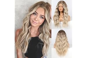 Emmor Long Ombre Blonde Lace Front Wig for Women,25 Inch Natural Wavy Daily Hair Synthetic Lace Wigs Middle Part,Hand Tied/Longlife/Lightweight