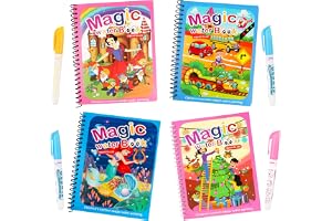 Magisk vattenmålarbok Doodle, 4 stycken världsmagi ritning bok för barn med magisk penna, målarbok inklusive fordon, kosmiskt tema och robotar