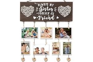 FUND AMLIGHT Sister Birthday Gifts Wooden Hanging Photo Display Holder With 20 clips Wood Photo Hanging，Picture Frame Collage Artworks Prints Cards For Sister Bff Bestie Best Friend