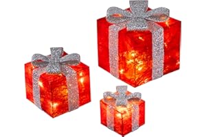 ¡Bambelaa! Cajas de Regalo Led Decoración con Luz - Set de 3 incl. Función Temporizador - Decoración Navideña Decoración Navideña Iluminación (Rojo)