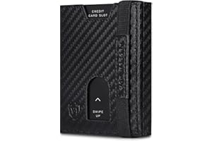VON HEESEN Slim Wallet mit XL Münzfach & RFID-Schutz - Leder Geldbeutel - Mini Geldbörse für Herren und Damen - Kartenetui Echtleder Karten Portemonnaie klein - Kreditkartenetui Carbon-Schwarz