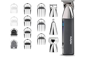 BaByliss Tondeuse cheveux sans fil Super-X Metal, Lames en acier japonais, 10 sabots, 2 sabots oreille, Batterie lithium, affichage digital, Poignée en métal, noir, E996E