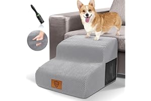 HEVOL Schody dla małych psów, 2 stopnie schodów dla zwierząt domowych, z pokrowcem nadającym się do prania, przenośne, wodoodporne, dla kota do łóżka i sofy, z gęstej gąbki, 1 rolka do kłaczków