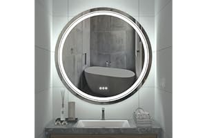 LUVODI Specchio Rotondo da Bagno con LED: Specchio Bagno Retroilluminato e Frontale Specchio Rotondo 80cm - Specchio Bagno Tondo con Luce Led da Parete Touch, Antiappannamento, Funzione Memoria