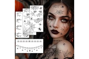 LLNRC Tatouage Halloween Pour Visage,Tatouage Visage Halloween Avec Fard à PaupièRes, Cils, Tatouages ​​Temporaires Avec Des Motifs De Chauves-Souris, d'araignées, Autocollants Pour Halloween Maquillage