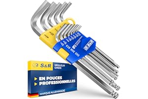 S&R Jeu Clés Allen en Pouces Longues. 13 Clefs Btr Américaines en Inches. Clés Six Pans Mâle Coudée avec Sphère pour Vélos, Motos, Voitures, Meubles, Électroménagers