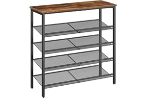 HOOBRO Shoe Rack, 5-Tier Shoe Organizer, Shoe Storage Rack for 16-20 Pairs, Adjustable Mesh Shelves, Shoe Storage Unit for Entryway, Metal Frame, Sturdy, Industrial, Rustic Brown EBF12XJ01