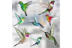 STICKERS4 8 Mixed Beautiful Humming Bird Static Cling Window Stickers - Hummingbird Anti Collision Bird Strike Window Stickers - Unique Double Sided Print