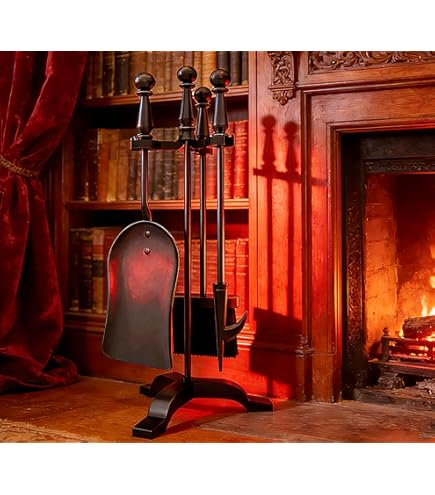 Fire Vida Warwick Set traditionnel d’entretien de cheminée, métal, noir, 5 pièces