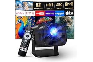 GAIMOO [Compatible with Netflix &Stereo Audio] 4K Projector with Wifi and Bluetooth, 1080P Native Mini Projector, One-Click Use Built-in YouTube/PrimeVideo/D+, Smart Home Outdoor projector-Black