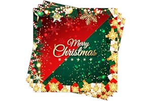 BUSCANDO 80Stück Servietten Weihnachten Tischdeko Weihnachten Deko Fröhliche Weihnachten Rot Servietten Christmas Napkins Papierservietten 33x33cm