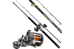 MEGA FISHING FLADEN Deluxe Norwegen Angelset Combo Boot Hochsee Rute 1,95m 15-30 lbs/Bootsrute + Multirolle + Schnur