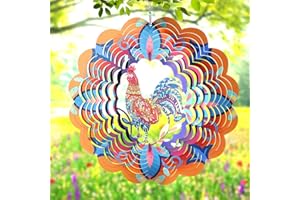 Ertisa Wind Spinners, Hanging Wind Sculptures 12 Inch, 3D Stainless Steel Wind Yard Spinner Mandala Wind Chimes Rooster Yard Art Decorations Indoor Outdoor Garden Ornaments Large Catcher for Decor