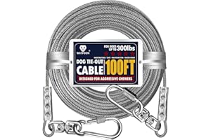 WATFOON Extra Strong 100ft Tie Out Cable for Large Dogs up to 300 lbs,1000+Pound Break Strength Tieout Tether Trolley Training Lead,Dog Run Cable for Yard Garden Park Camping Outside (Silver, 300lbs 100ft)