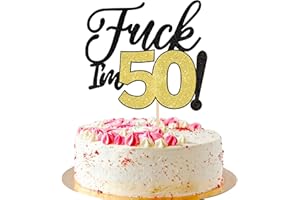 Xsstarmi 1 Pack 50th Birthday Cake Topper Funny Black Gold Glitter 50 & Fabulous Fifty Birthday Cake Pick for Cheers to 50 Years Old Birthday Anniversary Party Cake Decorations