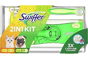 Swiffer Kit con 1 mopa, 8 paños secos para el suelo, 1 plumero y 1 recambio óptimo para mascotas