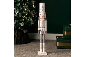 MARCO PAUL INTERIORS Marco Paul 70 cm White Nutcracker Soldier Statue - Hand-Painted Christmas Decoration for Indoor Use, Large Wooden Toy