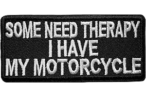 PATCH CAMELEON-SHOP Écusson Certains Ont Besoin de Thérapie Moi J'ai Ma Moto Patch Thermocollant Biker badge motard à thermocollé transfert à coller fer repasser applique brodé coudre vêtement veste tshirt homme 4,6x10cm
