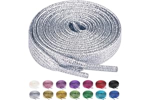 Olukssck 2 Paires Lacets Plats Pailletés Premium, Lacets de Remplacement de 10mm de Qualité Supérieure pour Chaussures de Sport, Chaussures de Ville