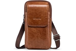 Hengwin Wielofunkcyjna torba z prawdziwej skóry, podwójny zamek błyskawiczny, męska, styl vintage, torba na ramię, pasek na telefon, kabura do podróży, aktywności na świeżym powietrzu