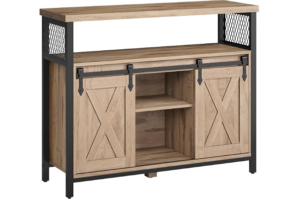 VASAGLE Förvaringsskåp, Skänk med Skjutdörrar, Stålram | Skåp för Kök, 100 x 33 x 80 cm, Justerbara Hyllor, Kamelbrun, Daxton Kollektion LSC092B50