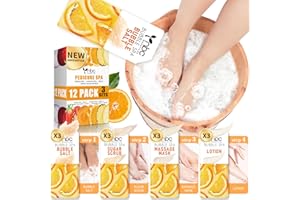 nbc BeautiLab Foot Soak Set: Bubble Salt, Sugar Scrub, Massage Mask, Massage Lotion in a Box, 4 Step Foot Spa Kit for Dry Feet, Softens Calluses, Tired Feet (3 Set, 3 Set Orange scent)