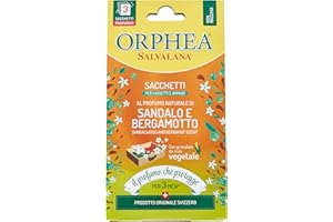 Orphea Salvalana, Sacchetti per Cassetti e Armadi, Per Lana e Vestiti Tutta la Stagione, Profumo di Sandalo e Bergamotto, 3 Sacchetti in Carta di Canapa