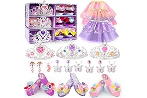 Caunedy Princess Dress Up Shoes Set,Princess Costume for Girls with Dress Up Toys & Jewelry Accessories,3 Themes Role Play Costumes Set for Girls Age 3 4 5 6