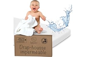 Bisoo Drap Housse 75x95 / 75x100 Impermeable - Drap Housse Alese Protege Matelas Bebe pour Tour de Parc et Lit Bebe - 100% Jersey Oeko-Tex - 1 Drap Impermeable Blanc 95x75 / 100x75 CM