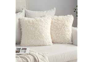 MIULEE Lot de 2 Housse de Coussin de Canapé Fourrure de Luxe Decoration canapé Maison Chambre Lit Super Doux Peluche Taie d'oreiller Décorative 40X40cm 16X16 Pouces Beige