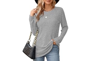 WNEEDU T-Shirts à Manches Longues pour Femmes Tuniques légères et Douces Tops Crew Neck Pullover Sweatshirt Tops