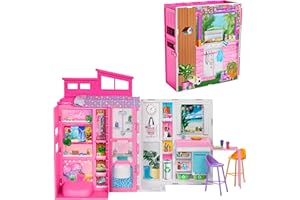 Barbie Dollhouse Playset, Getaway House with 11 Accessories Including 2 Chairs, 4 Play Areas & 360-degree Play, HRJ76