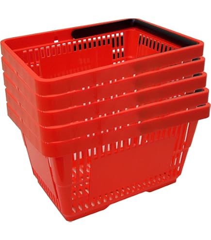 Lot De 5 Paniers De Courses 22L - Vert Foncé - Plastique Robuste, Empilables, 2 Anses - Pour Magasin Ou Particulier - 8