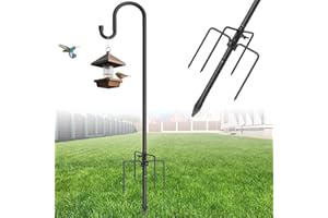 Harrms Schäferhaken Garten, Hirtenhaken Schwarz 234cm Einstellbar, Vogelfutterspender Stange Laternenhalter mit 5 Zinken, Hängende Station Metall für Hochzeitsdeko, Lichterketten & Vogelhaus