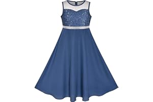 Sunny Fashion Girls Dress Rhinestone Chiffon Bridesmaid Dance Ball Maxi Gown Age 6-14 Years