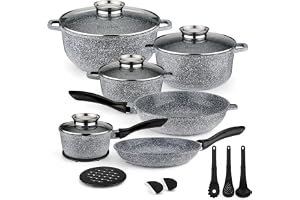 EliteHoff Induktion kastrullset, 17-delat köksredskapsset, kastrull och stekpanneset med lock, kastrull aluminium, non-stick