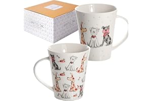 SPOTTED DOG GIFT COMPANY Zestaw 2 ceramicznych kubków dla psa, oryginalny zestaw kubków do kawy z pudełkiem, urocze kubki zwierzęce, prezenty dla miłośników psów 360ml